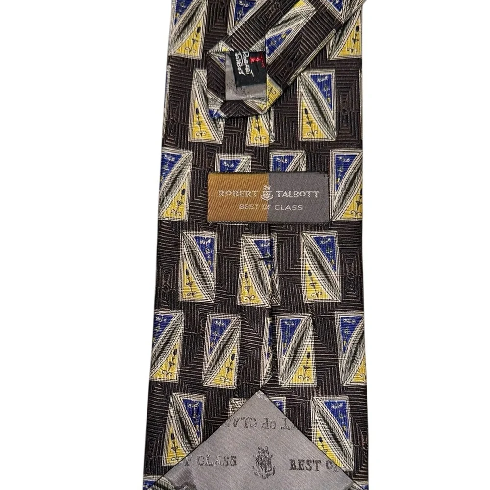 Robert Talbott Best of Class Tie Italy Silk Geometric Dark Brown 58x3.75” USA